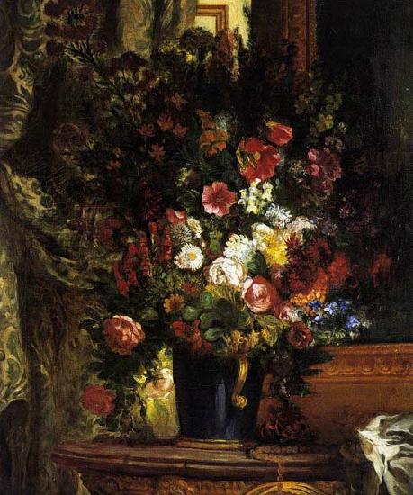 Eugene Delacroix A Vase of Flowers on a Console